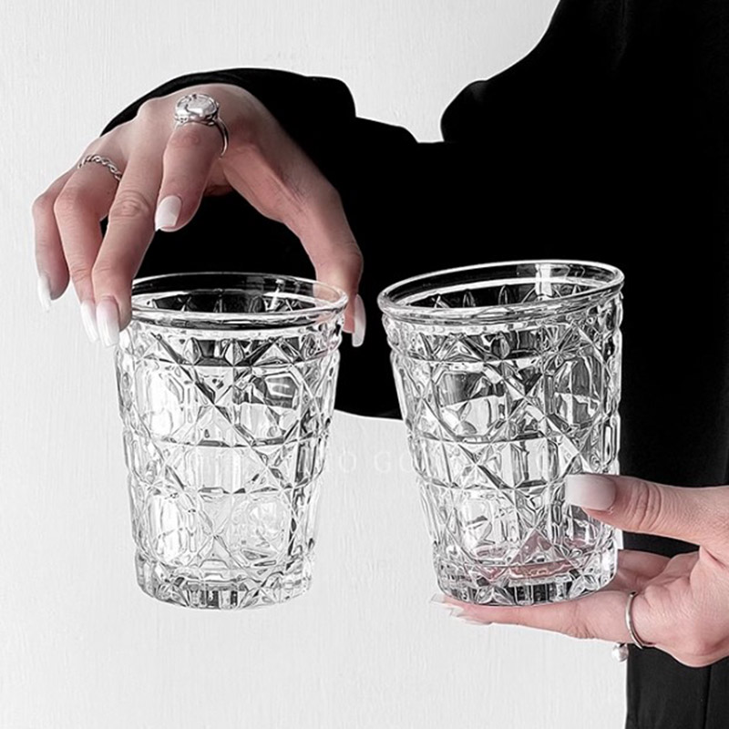 Wine In Beer Glass - 2 pz 310ml Vintage Diamond Patterned